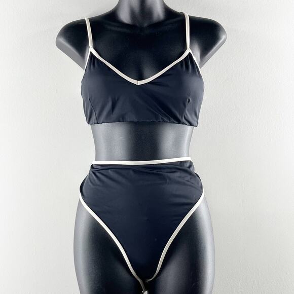 Andie Swim Two Piece High Waisted Bikini Swimsuit Set Black White XL - Picture 1 of 6